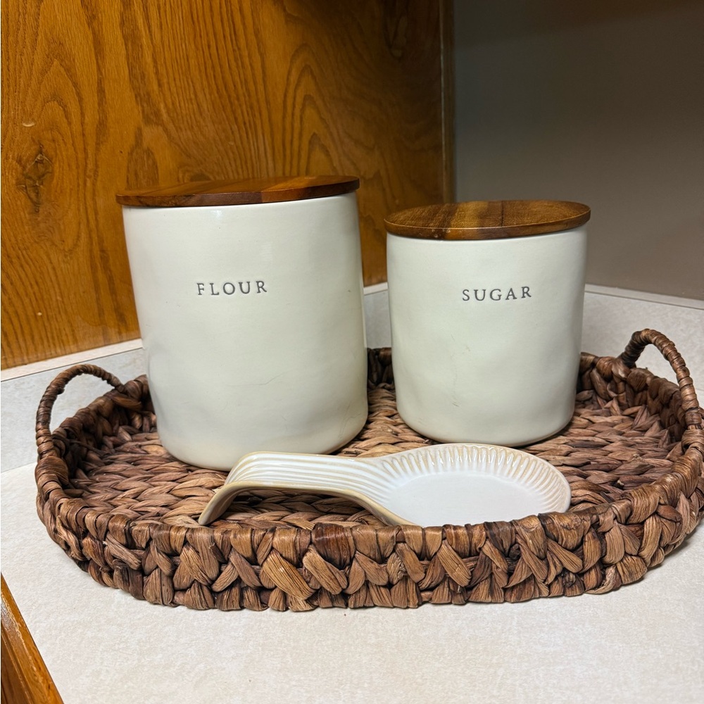 White Canister Set with Wooden Lids